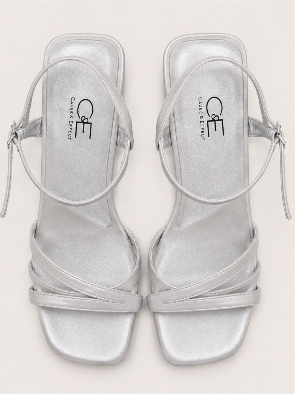 C&E Silver Square-Toe Strappy Ankle Sandals